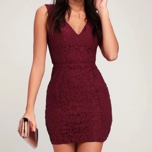 Lulu’s Nevaeh Burgundy Lace Cutout Mini Dress